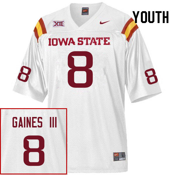Youth #8 Iowa State Cyclones College Football Jerseys Stitched Sale-White - Click Image to Close